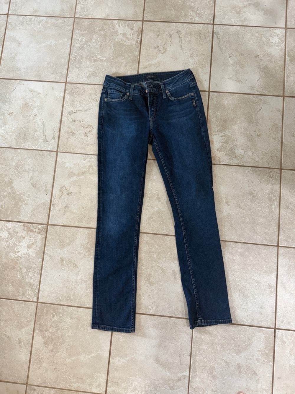 Women's Dark Blue Silver Straight-Leg Jeans